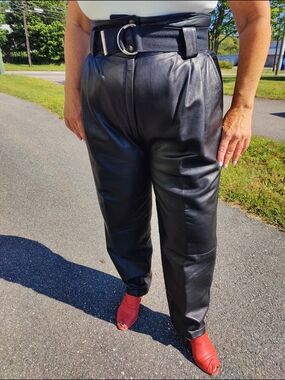 Vintage passport 100% leather high waisted belted pants made in Canada
